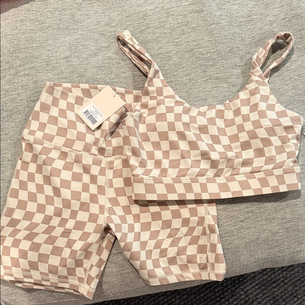 Tan Checkered Women's Shorts and Top Set